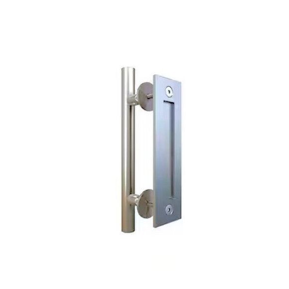 Acme Tubular Barn Door Handle and Rectangular Pull BD414-SN solid steel nickel - Picture 2 of 2